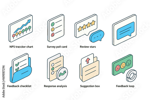 Survey, feedback 3d icon set. poll, review, response, analysis, stars, checklist