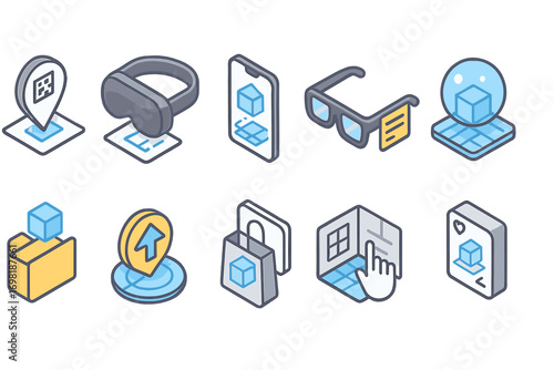 Augmented reality outline icon set. ar, vr, technology icons in outline style