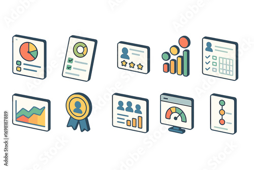 Analytics, data visualization 3d icon set. business, performance tracking icons collection