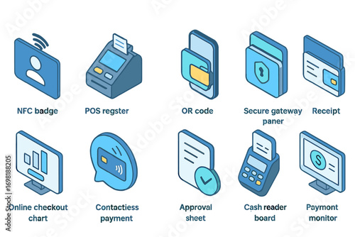 Finance and commerce solid icon set. payment, receipt, transaction graphic collection