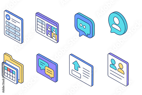 Office communication 3d icon set. business, organization icons 3d collection