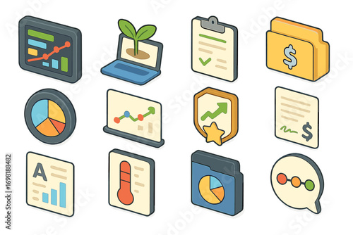 Business analytics icon set. charts, graphs, reports in flat style