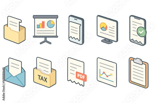 Business, productivity flat icon set. office, workflow, document flat collection