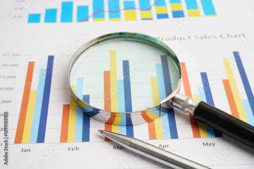 Magnifying glass on charts graphs paper. Financial development, Banking Account, Statistics, Investment Analytic research data economy.