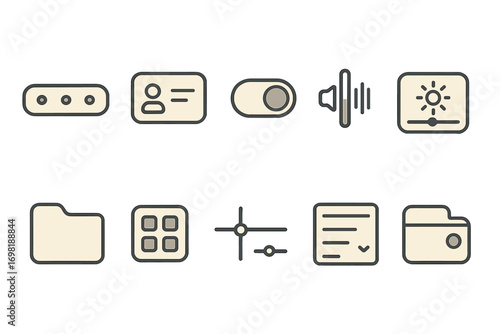 Interface, ui outline icon set. navigation, control functions line style collection