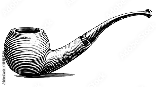 A classic tobacco pipe in a detailed black and white drawing style