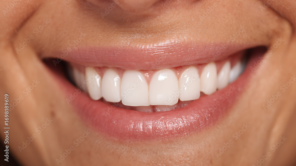 Obraz premium A close-up shot of a happy patient's smile after a successful dental cleaning.