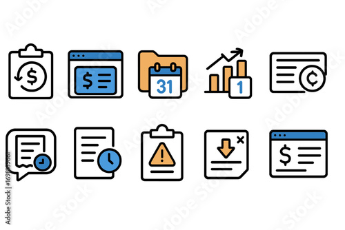 Finance and business line icon set. budget, analysis, planning outline icons collection