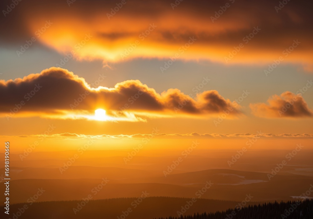 Fototapeta premium Fiery sunset over a beautiful, expansive wilderness