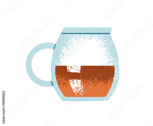 Jug, pitcher with herbal drink. Modern tea infuser. Glass teapot for preparing, brewing herbs and leaves. Stylish pot for cooking hot beverages. Flat isolated vector illustration on white background