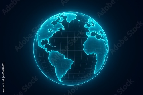 Glowing blue digital earth globe on dark background