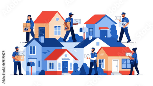 Home Delivery Harmony: Couriers navigate a neighborhood, ensuring the seamless distribution of mail and parcels to homes, fostering a sense of connection and reliability within the community.