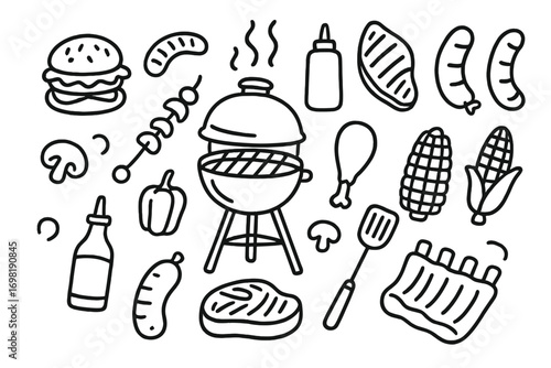 Barbecue, grill silhouette icon set. outdoor cooking, food preparation symbols