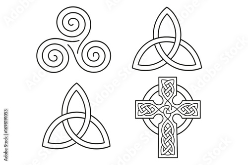 Celtic symbol outline icon set. ancient, mystical icons with intricate designs