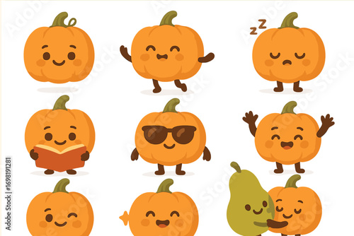 Halloween, pumpkin flat icon set. cute, festive, seasonal icons collection