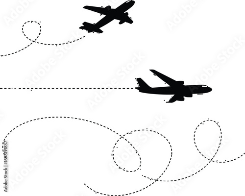 Conceptual illustration of different paths, showcasing two airplanes with contrasting flight trajectories representing direct strategy versus creative chaos