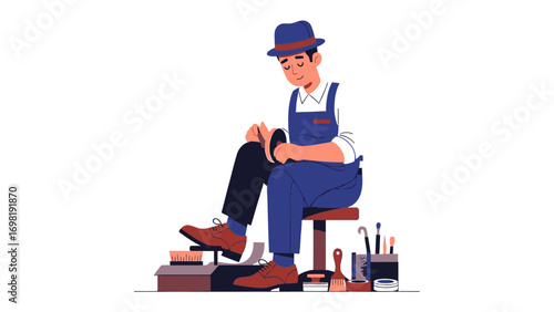 Artisan's Craft: An illustration of a skilled artisan meticulously polishing a shoe, showcasing dedication and craftsmanship.