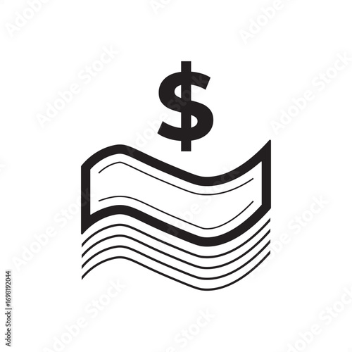 Liquidity vector icon with dollar sign and flowing money lines symbolizing cash flow, liquid assets, solvency, and financial flexibility. Perfect for banking, finance, trading, and accounting concepts