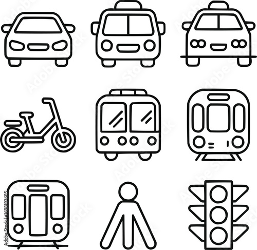 Urban Transportation Outline Icons Set  Vehicles & Mobility