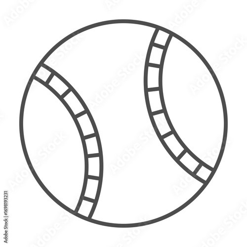Baseball ball thin line icon, baseball game concept. Vector graphics. Leather ball, sport attribute sign on white background, outline style icon for mobile or web design.