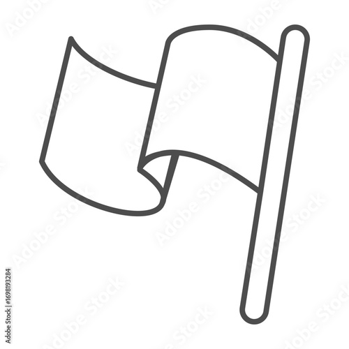 Flag of game team fan thin line icon, baseball game concept. Vector graphics. Expanded flag with wind wave cloth effect sign on white background, outline style icon for mobile or web design.