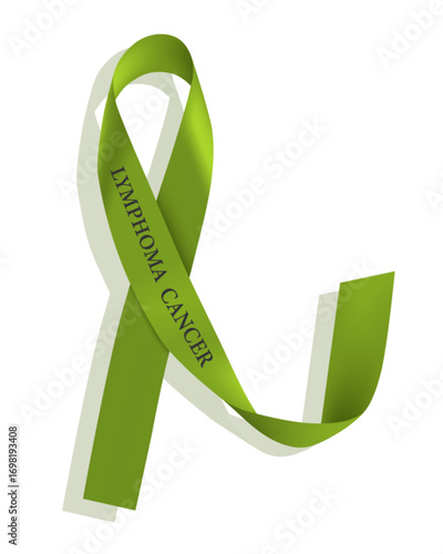 Lymphoma Awareness Calligraphy Poster Design. Realistic Lime Green Ribbon. September is Cancer Awareness Month. Vector.