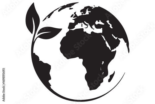 Continuous single line drawing of Earth with plant sprout symbol for sustainability and growth
