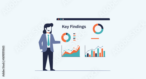 Business presentation with data charts diagrams analysis and speaker