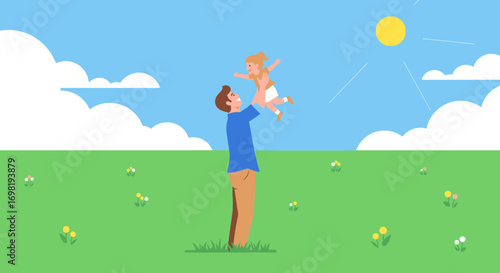 Father throwing his daughter in the air on a sunny day vector
