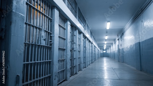 Wallpaper Mural Prison Corridor With Metal Cell Doors And Fluorescent Lighting. Symbolizes Confinement And Security Torontodigital.ca