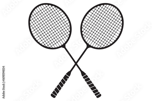 Badminton racket and tennis racket silhouettes sports equipment outline vector illustration

