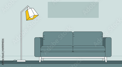 Minimalist Room Interior with Couch and Floor Lamp Illustration