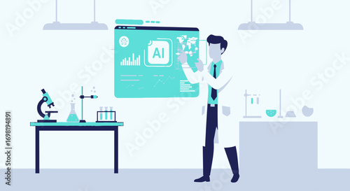 Scientist Analyzing AI Data in Modern Lab Environment Graphic