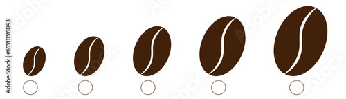 Coffee flavor roast intensity scale infographic with beans illustration vector cafe energy machine grinder powder degree indicator measure top view icon espresso brown background aroma light dark