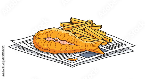 A Traditional British Takeaway of Battered Fish and Golden French Fries Served Hot on a Bed of Newspaper, a Classic Comfort Food Dish