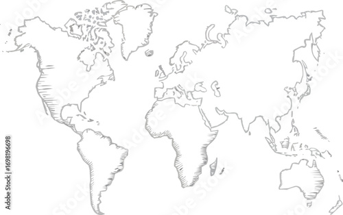Hand-Drawn World Map Outline Vector  Black Background