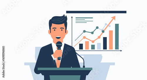 Business Presentation with Man and Financial Growth Chart