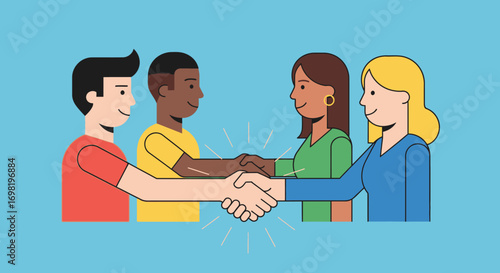 Diverse partnership collaboration deal handshake flat design illustration
