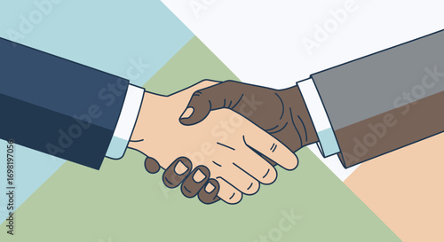 Diverse Hands Shaking in Partnership Cartoon Handshake Deal Agreement