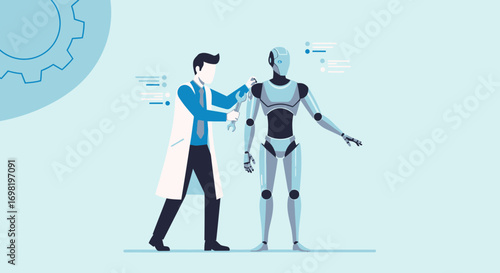 Humanoid Repair Robotic Engineering Future Technology Innovation Concept