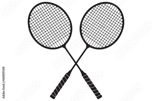 Badminton racket and tennis racket silhouettes sports equipment outline vector illustration
