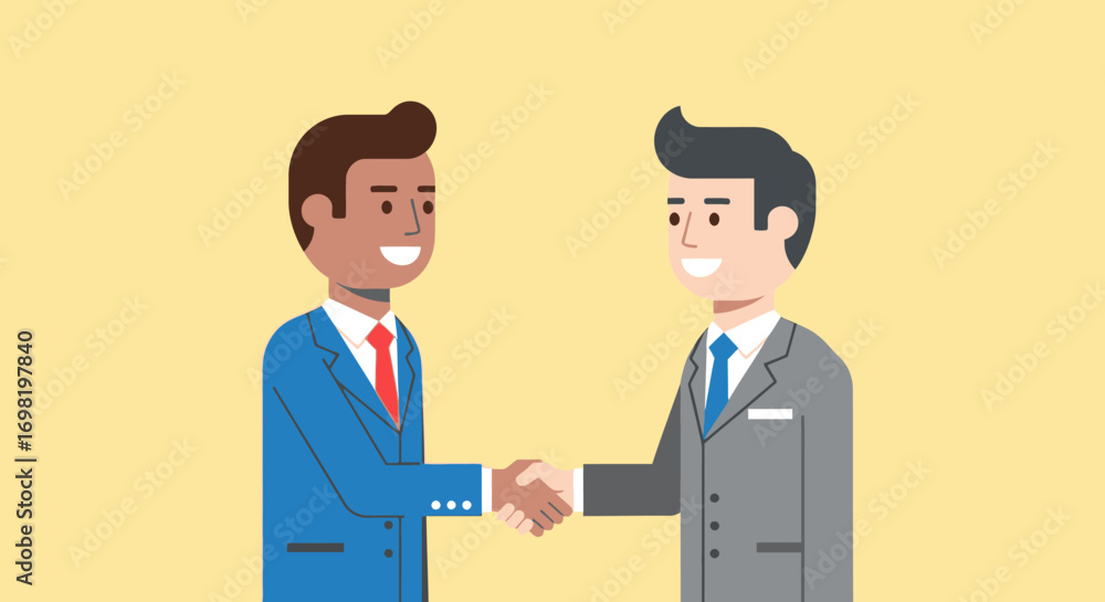 Fototapeta premium Businesspeople Handshake Partnership Deal Cartoon Illustration Success