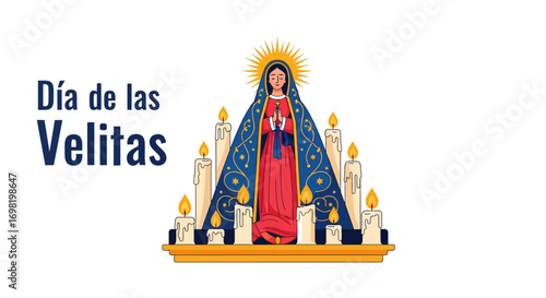 Dia de las Velitas A Colombian Celebration of Light, Faith, and Family Traditions on the Eve of the Immaculate Conception with Candles, Blue Robe, and Halo