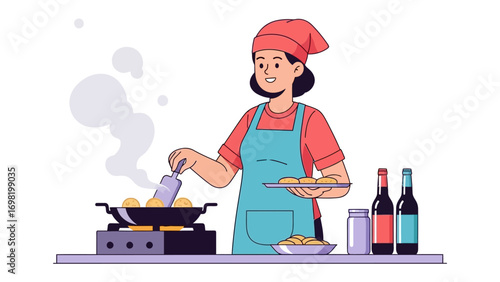 Culinary Creations: A skilled chef meticulously prepares a delectable meal in a bustling kitchen, showcasing the art of gastronomy and the joy of culinary expertise.