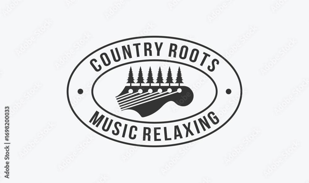 Fototapeta premium country musician stamp logo design with the guitar and tree element.