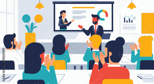 Business Presentation Seminar Meeting Conference Audience Applauding Vector Illustration