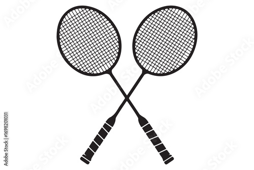Badminton racket and tennis racket silhouettes sports equipment outline vector illustration
