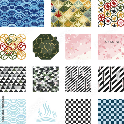 Create a kinds of deferent Chic Japanese-style background vector art with white background..