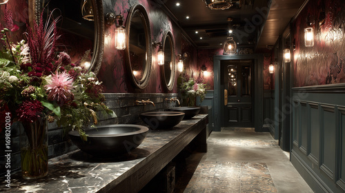 luxury restaurant public bathroom with toilet cubicles with an elaborate dado and panelled walls 