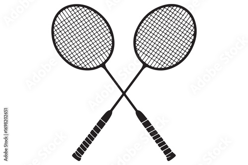 Badminton racket and tennis racket silhouettes sports equipment outline vector illustration
